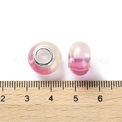 ツートン樹脂ヨーロピアンビーズ  大きな穴ビーズロンデル  プラチナトーン合金ダブルコア  ミックスカラー  14x9mm  穴：5mm&nbsp;RESI-M001-02