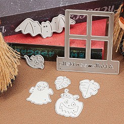ハロウィンの炭素鋼のカッティングダイステンシル  DIYスクラップブッキング用  フォトアルバム  装飾的なエンボス紙カード  つや消しステンレススチールカラー  コウモリ＆パンプキン＆ゴースト＆ウィンドウ  混合模様  29~94.5x37.5~92x0.9mm  4個/セット&nbsp;DIY-WH0387-65MP