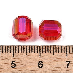 電気メッキカラムガラスビーズ  ABカラーメッキ  多面カット  レッド  9x7.5~8mm  穴：1.5mm&nbsp;EGLA-A043-02-AB18
