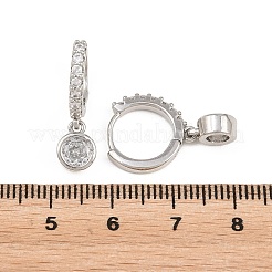 真鍮製マイクロパヴェキュービックジルコニアフープピアス  ラウンド  プラチナ  透明  15x14x2.5mm&nbsp;KK-Z166-15P-02
