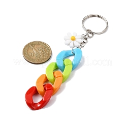 アクリルカーブチェーンキーホルダー  樹脂製デイジーチャームと鉄製キーホルダーリング付き  カラフル  12.8~13cm&nbsp;KEYC-JKC00633-04