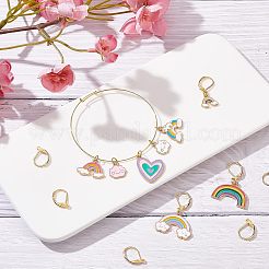 レインボー＆クラウド＆ハートのエナメルダングルフレンチフックピアス（女性用）8個、8スタイル  ゴールドカラー  ミックスカラー  26.5~38mm  ピン：0.8mm  1個/スタイル&nbsp;HJEW-NB0001-35