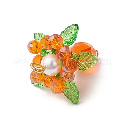 丸い貝殻の真珠とアクリルチャームのペンダントが付いたガラス  花  ダークオレンジ  27x22mm  穴：4x3mm&nbsp;PALLOY-MZ00647-05