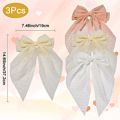3個 3色布製蝶結びワニ口ヘアクリップ  ミックスカラー  372x190x13mm  1pc /カラー&nbsp;PHAR-SP0001-16
