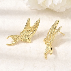 女性の真鍮スタッドピアス  スタッドのピアス  鳥  18KGP本金メッキ  38x22.5mm&nbsp;EJEW-D352-08G