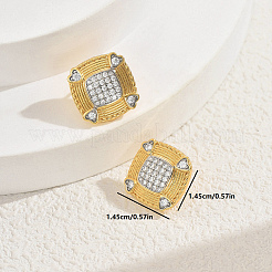 真鍮製スクエアスタッドピアス  ゴールドカラー  クリアキュービックジルコニア  ゴールドカラー  14.5x14.5mm&nbsp;DM5598