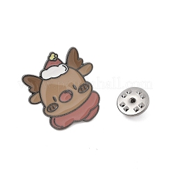 クリスマステーマの亜鉛合金エナメルピン バックパック 服用ブローチ  鹿  27x25.5mm&nbsp;LS-JEWB-R003-02EB-10