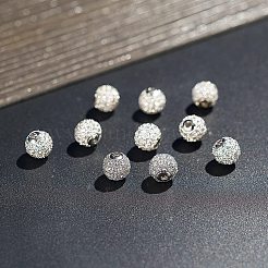 ラックメッキ真鍮製キュービックジルコニアビーズ  長持ちメッキ  ラウンド  透明  プラチナ  8x7mm  穴：2mm  10個/箱&nbsp;ZIRC-NB0001-05