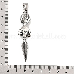 レトロな304ステンレススチールの大きなペンダント  仏教のお守り  アンティークシルバー  76x18.5x10mm  穴：7.5x4mm&nbsp;STAS-L274-024AS