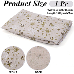 1m長方形のコットンリネン生地  服装アクセサリー  花柄  淡い茶色  1600mm&nbsp;DIY-CY0001-13B