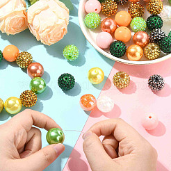 50個のDIYジュエリー作りの検索キット  ABカラーの透明なクラックルラウンドアクリルビーズを含む  ABSプラスチックパール調ラウンドビーズ  ミックスカラー  18~20mm  穴：1.8~3.4mm&nbsp;DIY-CJ0003-06