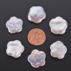 ナチュラルケシパールビーズ  養殖淡水パール  穴なし/ドリルなし  花  貝殻色  18~21x18~21x4~5mm&nbsp;PEAR-N020-A02