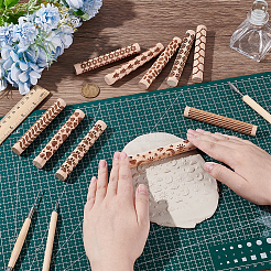 10個10スタイルの木製麺棒  エンボスクッキーを焼くため  キッチンツール  混合図形  102x14.5mm  1個/スタイル&nbsp;DIY-UN0007-91
