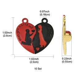 10袋スプレー塗装合金赤と黒のエナメルスプリットペンダント  花嫁と花婿のチャームが付いたハート  磁気を持つ  ミックスカラー  26x26x5.5mm  穴：1.8mm&nbsp;FIND-FS0004-21