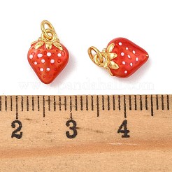 真鍮製エナメルペンダント  イチゴのチャーム  長持ちメッキ  鉛フリー＆カドミウムフリー  丸カン付き  24KGP本金メッキ  10.5x8x4mm  穴：2mm&nbsp;KK-K364-28G