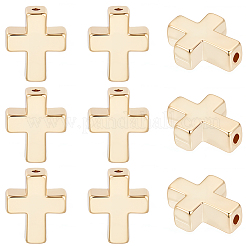 10個の合金ビーズ  カドミウムフリー＆鉛フリー  クロス  18KGP本金メッキ  14.5x12x5mm  穴：1.6mm&nbsp;TIBEB-BBC0001-03G