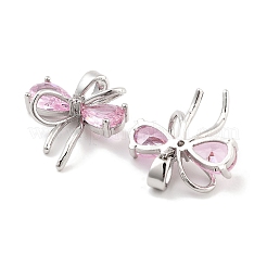 真鍮製マイクロパヴェキュービックジルコニアペンダント  カドミウムフリー＆ニッケルフリー＆鉛フリー  蝶結び  プラチナ  ピンク  16x15x4mm  穴：5x3mm&nbsp;KK-P271-05P-B