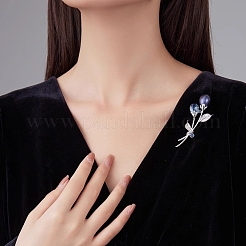 バックパックの服用の花の合金ラインストーンブローチ  模造真珠ビーズ  マリンブルー  70x30mm&nbsp;PW-WG9DEA1-01