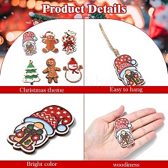 クリスマスをテーマにしたペンダントデコレーション  片面プリント木製ペンダントを含む  ジュートコード  混合図形  54.5x38x2.6mm  穴：2mm  1 PC&nbsp;DIY-YW0010-68