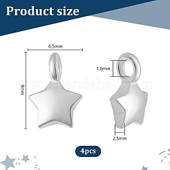 スターリングシルバーチャーム4個925個  シルバーカラー  スター  9x6.5x2.5mm  穴：1.6mm&nbsp;STER-PH0002-82A
