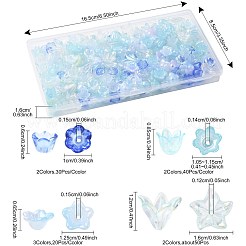 ミックススタイルのアクリルビーズキャップ  花  ブルー  10~16x10~16x6~12mm  穴：1.2~1.5mm  250個/セット&nbsp;OACR-FS0002-50B