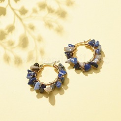 天然石チップ編みフープピアス  女性用304ステンレススチールワイヤーラップジュエリー  25~27x28~33x7~9mm  ピン：0.6mm&nbsp;EJEW-JE04940