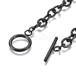 ユニセックス 304 ステンレススチール アズキチェーン ブレスレット  トグル留め金付き  ブラック  7-5/8インチ（19.4cm）  6mm&nbsp;BJEW-P245-39B
