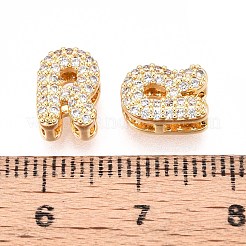 真鍮マイクロペーブクリアキュービックジルコニアビーズ  文字L  ニッケルフリー  文字r  9.5x6.5x5mm  穴：3.5mm&nbsp;KK-T071-17G-R