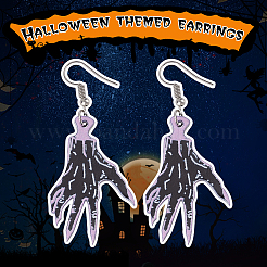 ハロウィン用 スケルトンハンド＆コウモリ＆ボトル アクリルダングルイヤリング 3ペア 3スタイル  ミックスカラー  35~65.5mm  ピン：0.8mm  1ペア/スタイル&nbsp;EJEW-AN0002-93