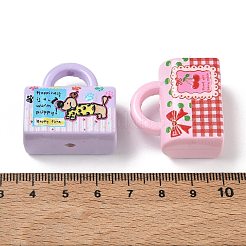 印刷された不透明なアクリルビーズ  ハンドバッグの形  ミックスカラー  29.5x30x16mm  穴：2.5mm&nbsp;AC-CBA6658-07