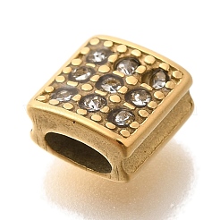 304ステンレススチールラインストーンビーズ  正方形  ゴールドカラー  7x7x4mm  穴：4x2mm&nbsp;STAS-G350-21G