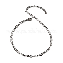 女性のための真鍮ハートリンクブレスレット  長持ちメッキ  901ステンレススチール留め具  鉛フリー＆カドミウムフリー  ガンメタ色  8-5/8インチ(22cm)+エクステンダー: 60~80mm&nbsp;BJEW-G735-07B