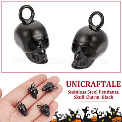 レトロ304ステンレススチールペンダント6個  スカルチャーム  ブラック  20.5x9.5x13.5mm  穴：3mm&nbsp;STAS-UN0060-20EB