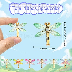 18色グラデーションカラー透明樹脂ペンダント6個  トンボ  ミックスカラー  32x27mm  穴：1mm  3個/カラー&nbsp;RESI-YW0004-10