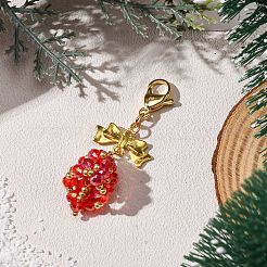 ガラス、合金、真鍮のペンダント装飾3個  304ステンレススチールのロブスタークロウ留め金付き  クリスマス鐘  ミックスカラー  56mm&nbsp;HJEW-MZ00311