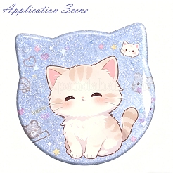 猫の形をした鉄製の無地バッジボタン部品  ステンレス製のピンが付いたバッジ製作用品  プラチナ  57.5x56mm&nbsp;IFIN-D004-01P