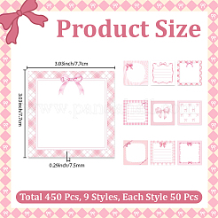 正方形の紙製付箋パッド9枚  メモ帳  オフィス＆スクール用品  蝶結び  77x77x7.5mm  約50枚/枚&nbsp;DIY-CP0014-13A