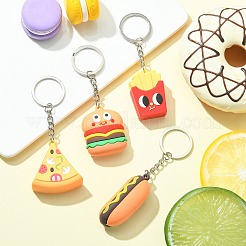 Pvc プラスチック ペンダント キーホルダー  アイアンキーホルダーリング付き  プラチナ  サンドイッチ/ハンバーガー/フライドポテト/パン  ミックスカラー  9.6~10.8cm&nbsp;KEYC-JKC00505