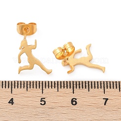 女性用304ステンレススチールスタッドピアス  イオンプレーティング（ip）  人間  ゴールドカラー  14.5x10.5mm&nbsp;EJEW-Z089-09G