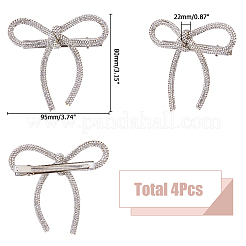 蝶結びラインストーンワニ口ヘアクリップ4個  鉄のクリップ付き  女性の女の子のために  プラチナ  130x75mm&nbsp;PHAR-HS0001-04