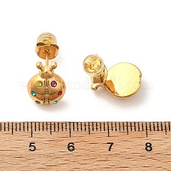 304ステンレススチールスタッドピアス  ラインストーン付き  てんとう虫  ゴールドカラー  13.5x10mm&nbsp;EJEW-F375-02G