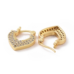 キュービックジルコニアのハートフープピアス  女性のための18KGP本金メッキ真鍮ジュエリー  透明  15x16x3mm  ピン：13.5x0.8~1.1mm&nbsp;EJEW-C008-11G-01