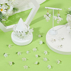 90個6色アクリルパーツ  花  真鍮のループとプラスチックのビーズ付き  プラチナ·ゴールデン  16.5x16mm  穴：1.6mm  15個/カラー&nbsp;OACR-BM0001-03