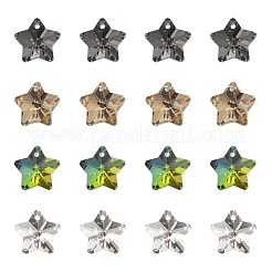 60個4色スター電気メッキガラスチャーム  シルバーメッキのボトム  多面カット  ミックスカラー  13x14.5x8mm  穴：1mm  15個/カラー&nbsp;EGLA-FS0001-06