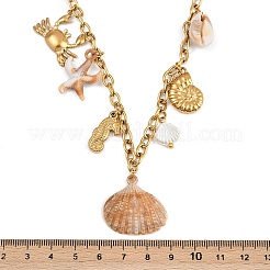 304ステンレススチールと天然カウリーシェルのペンダントビブネックレス（女性用）  貝殻色  ゴールドカラー  16.18インチ（41.1cm）&nbsp;NJEW-A050-02G
