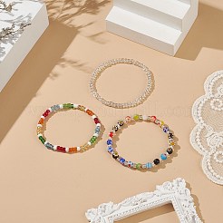 ガラスシードビーズビーズブレスレットセット  ミッレフィオーリ ガラス ビーズ ストレッチ ブレスレット 女性用  カラフル  内径：2-1/8~2-1/4インチ（5.3~5.6cm）  3個/セット&nbsp;BJEW-JB09074
