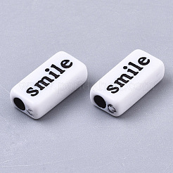 不透明なスプレー塗装アクリルビーズ  心に強く訴える言葉で長方形  ホワイト  15x7.5x5mm  穴：3mm  1184個/約500g&nbsp;MACR-N008-23A