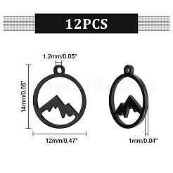 ステンレススチールチャーム201個  山と平らな  電気泳動黒  14x12x1mm  穴：1.2mm  12個/箱&nbsp;STAS-UN0042-69