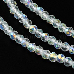 電気メッキガラスビーズ連売り  多面カット  半分メッキ  ABカラーメッキ  ラウンド  透明  3mm  穴：0.8mm  約143個/連  14.57''（37センチメートル）&nbsp;EGLA-P055-01B-AB01