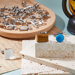 フラットラウンドベースカフスボタン30個  アパレルアクセサリのカフリンクパーツカボションのセッティング  カドミウムフリー＆ニッケルフリー＆鉛フリー  プラチナ  25x10mm  トレイ：10mm&nbsp;KK-FH0008-07